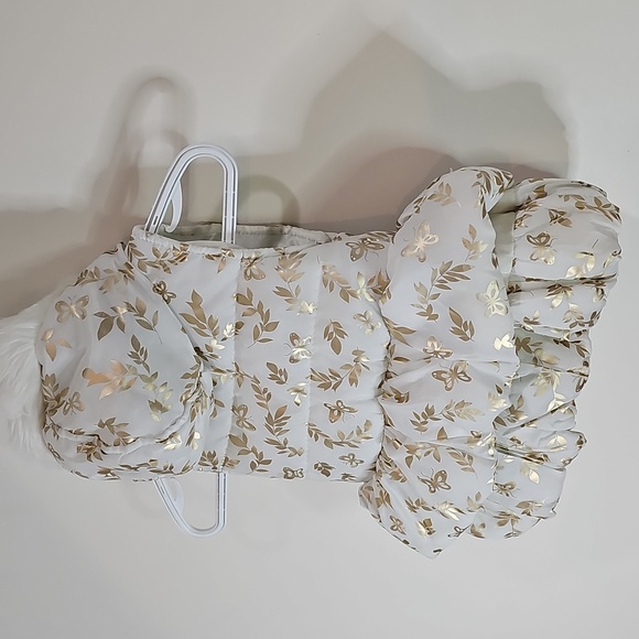 Little Lass White 4T Hooded Zip Up Vest with Gold Floral Pattern - Picture 5 of 8